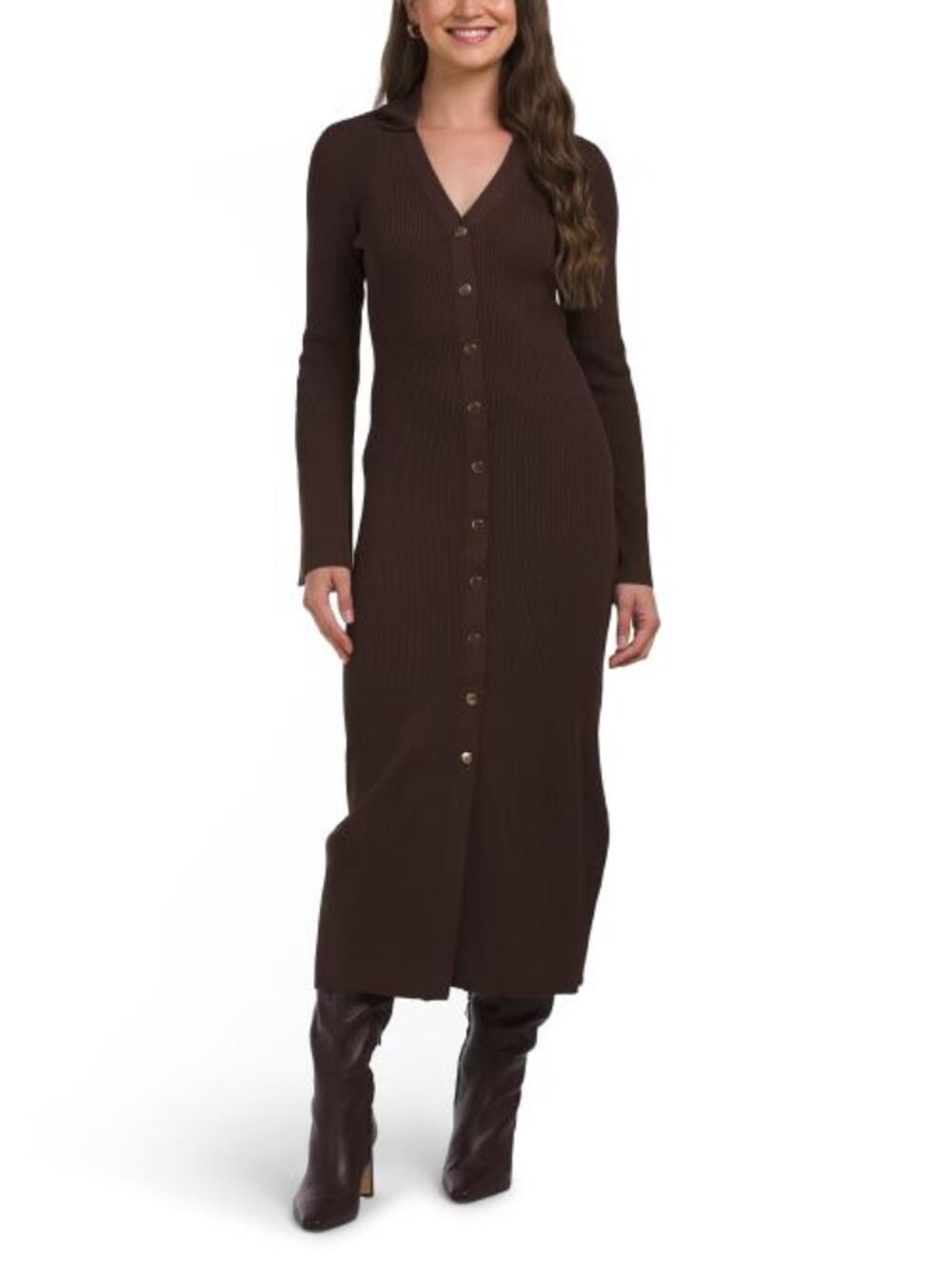 JULIA JORDAN V-neck Button Down Long Sleeve Knit Dress
